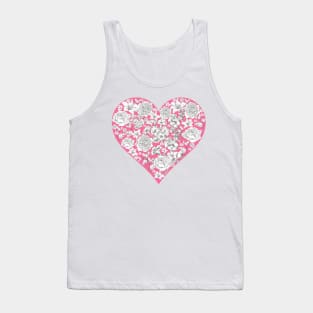 Vintage white flower in pink heart Tank Top